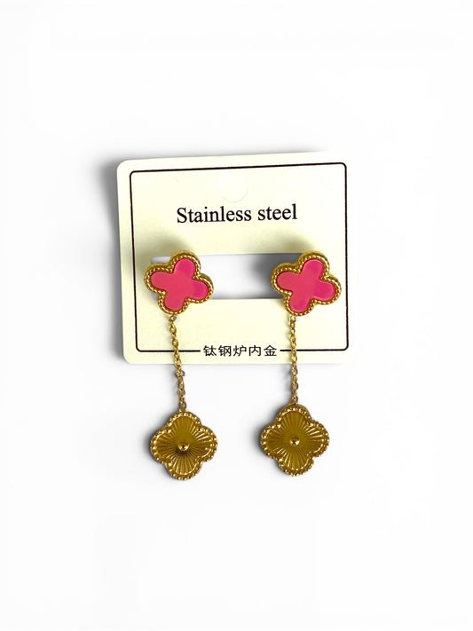 Boucles d’oreilles Trèfle double face en acier inoxydable