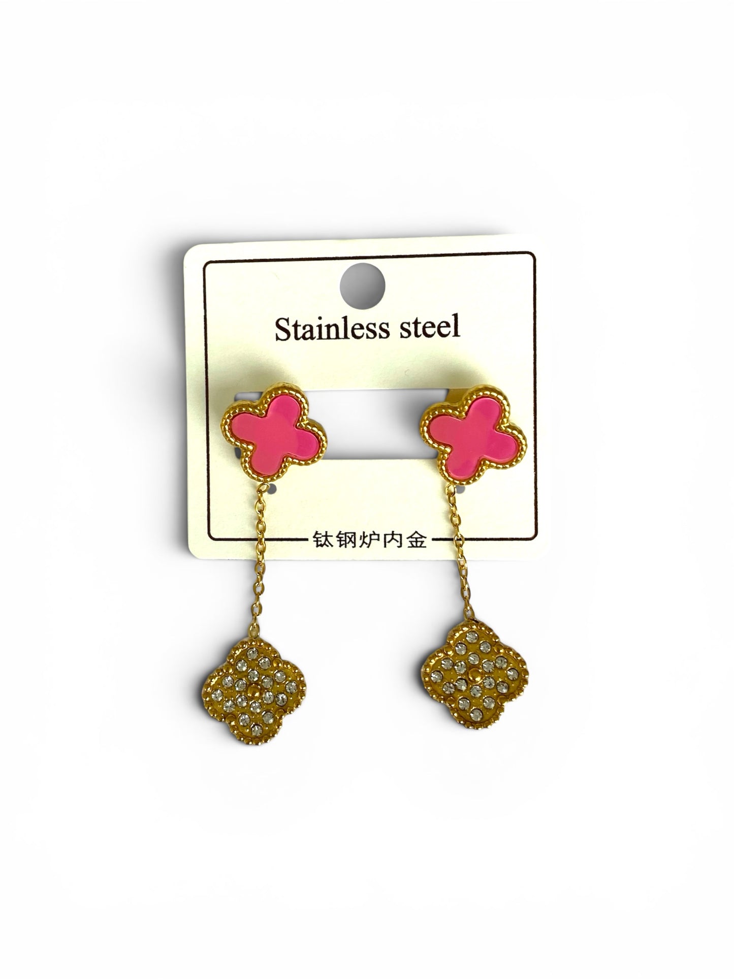 Boucles d’oreilles Trèfle double face en acier inoxydable